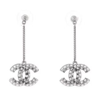 Chanel Silver Double C Dangle Earrings - Designer Inspired
